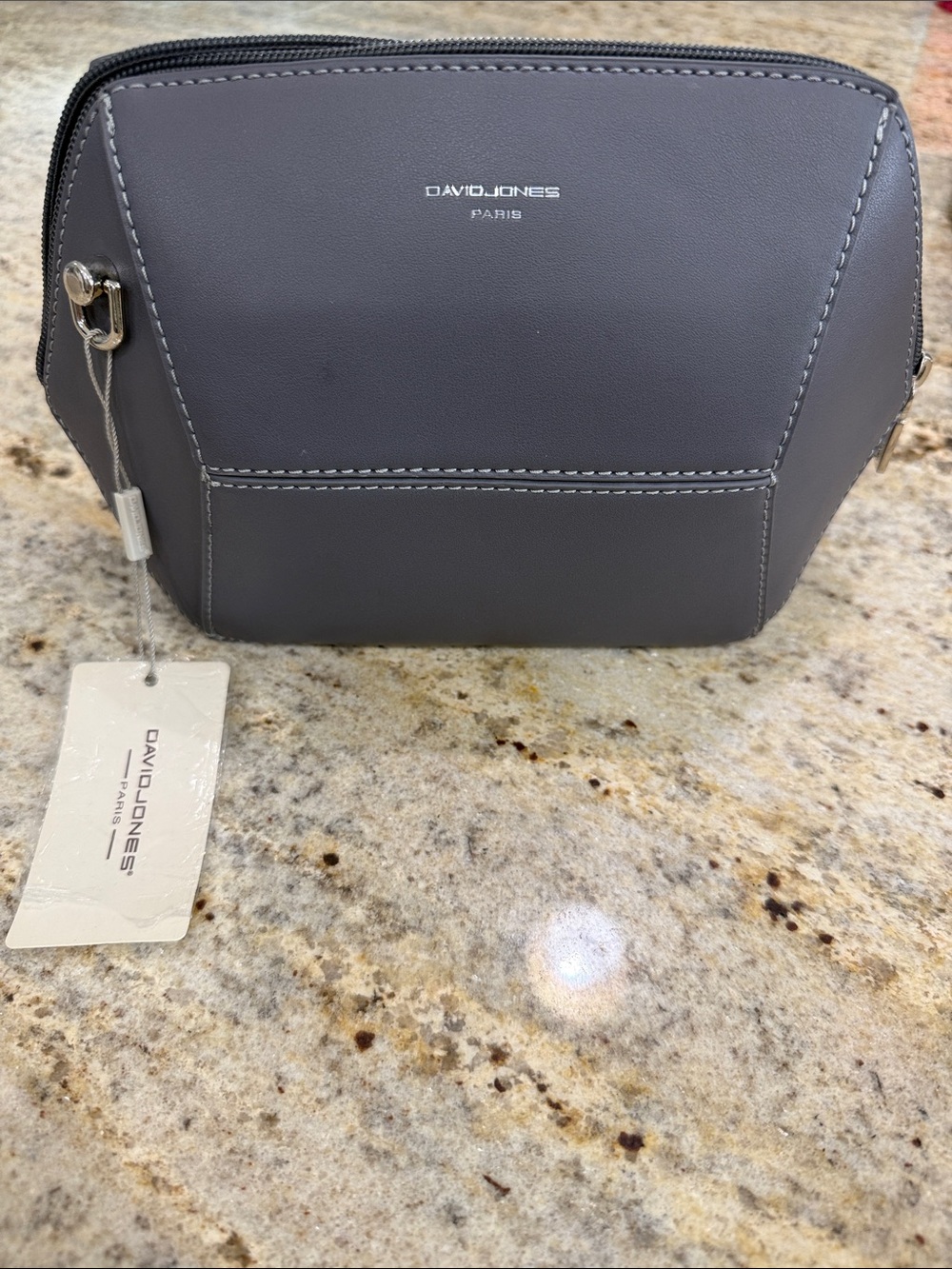 Gray Leatherette Cosmetic Bag with Top Zip